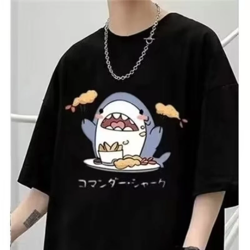 S-3XL Men's Oversized Cartoon Shark Print T-Shirt 100% Cotton Fashion Casual Short Sleeve Tee for Youth bored ape