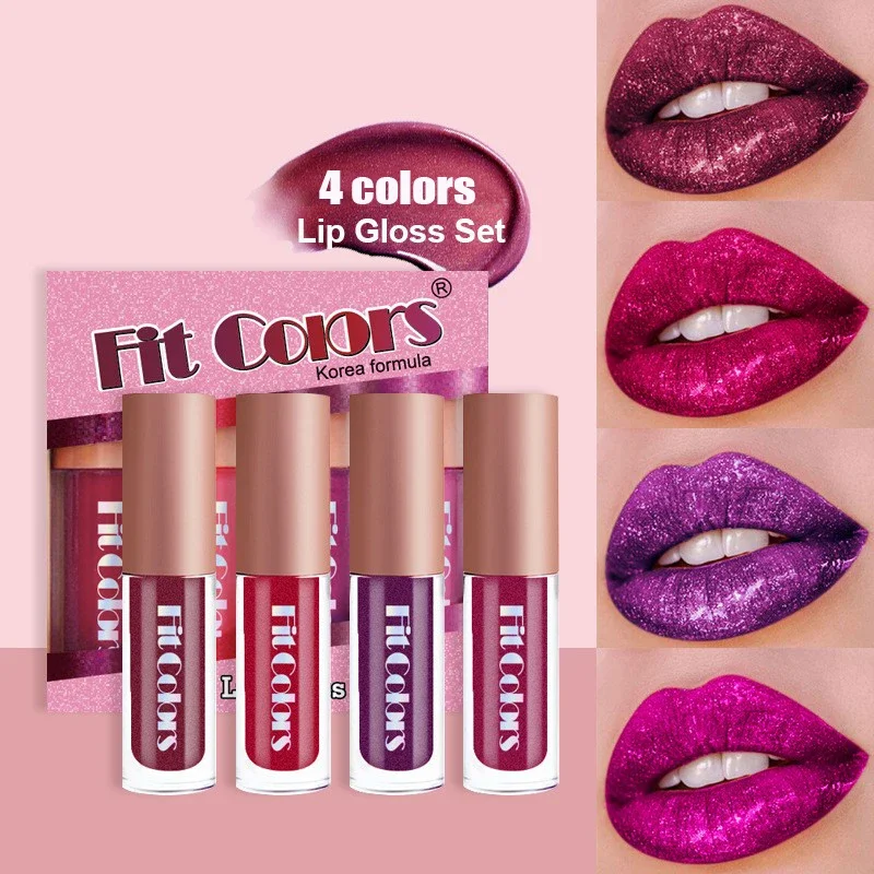 Shimmer Diamond Lip Gloss Set Glitter Waterproof Non Sticky Cup Liquid Lipstick Lasting Moisturizing Velvet Lipgloss Lips Makeup