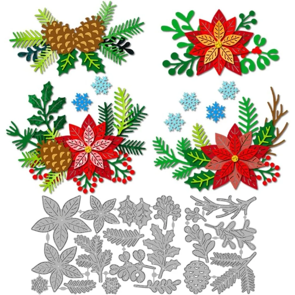 Winterpflanzen-Themen-Stanzformen aus Kohlenstoffstahl für DIY-Scrapbooking, Fotoalbum, dekorative Prägung, Papierkarten, Blumen