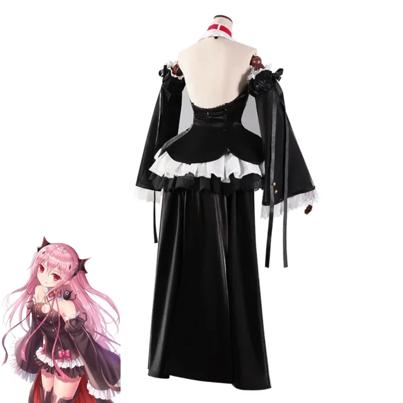 Costume de Cosplay Anime Seraph of The End Krul Tepes, robe Lolita noire et rouge, perruque pour femme adulte, Costume de carnaval d'halloween Sexy