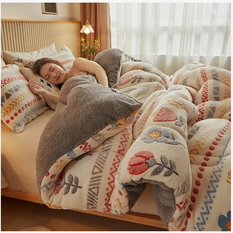 Winter-Weight Quilt Insert – Soft, Plush & Warm Geometric Stripe Design | 5 Size Options for Cozy Layering