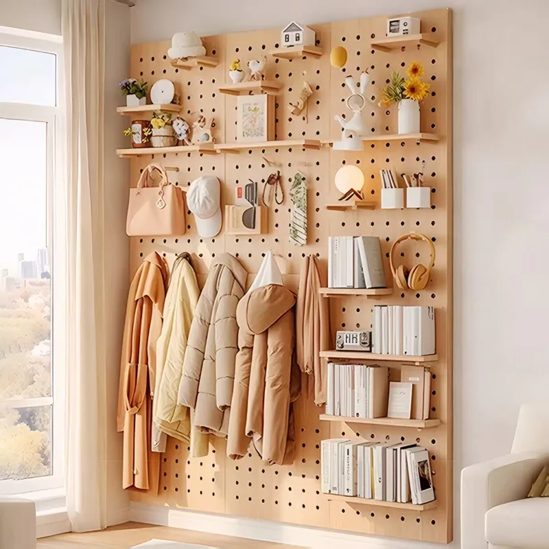 Solid wood hole board entrance entrance wall rack baffle hanging board storage rack wall decoration