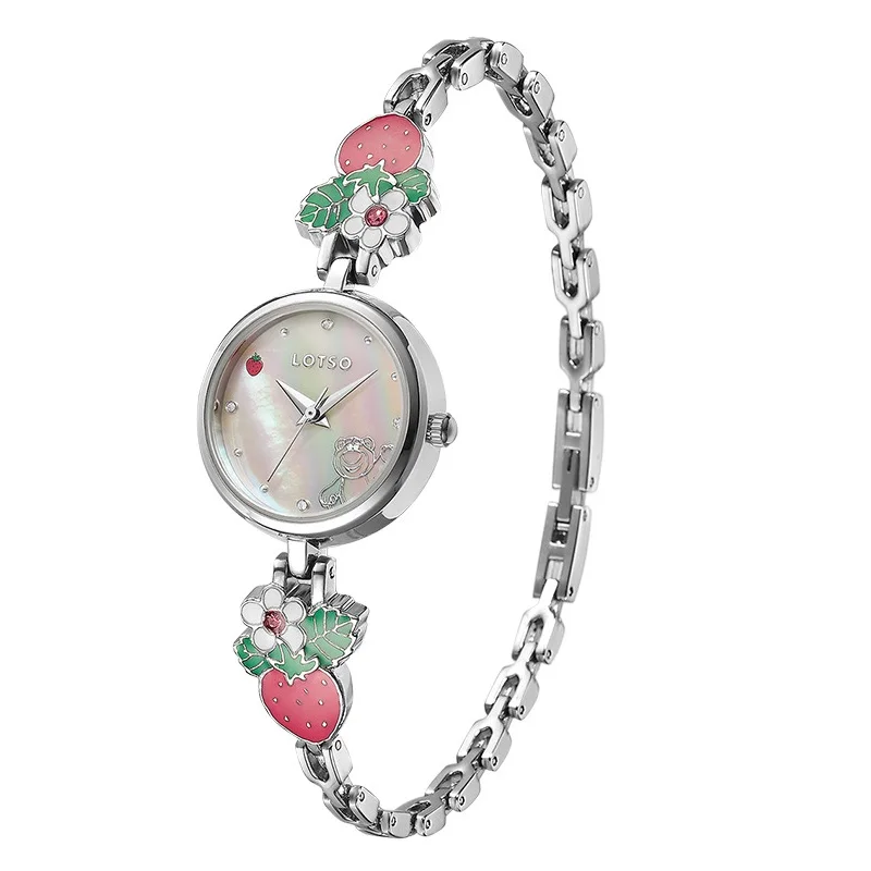 Disney For Women Watch Pearl Shell Dial Lotso Toy Story Cartoon New Wristwatch Lady Girl Strawberry Bracelet Reloj Damas De Lujo