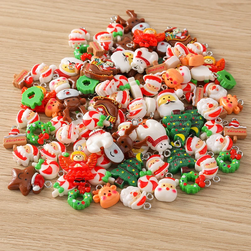 10 stücke Cartoon Weihnachten Charms Harz Hirsch Santa Claus Baum Charms Anhänger für Schmuck machen DIY Halsketten Ohrringe Handwerk Geschenk – Detail 1