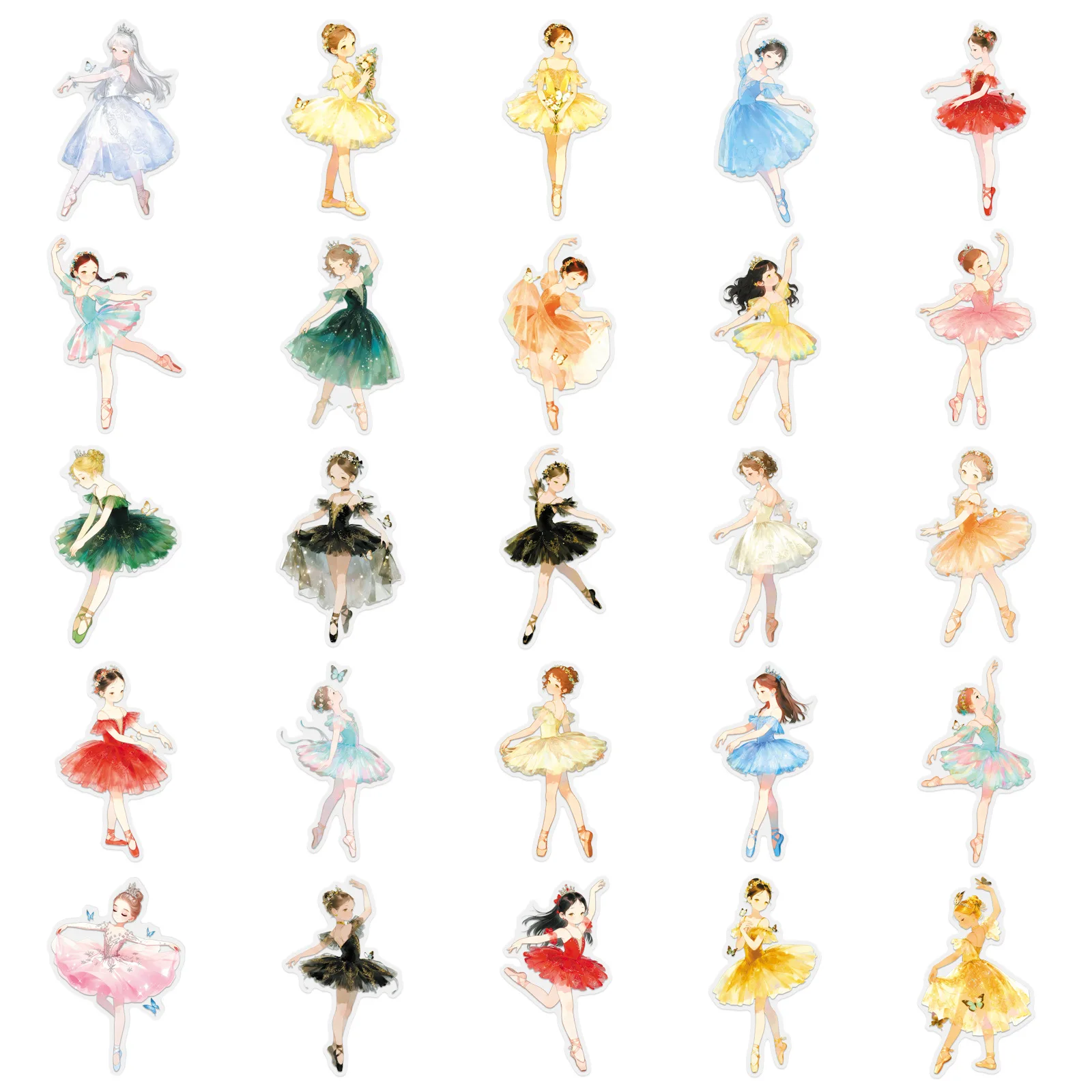 50 pezzi ballerina ragazza cartone animato adesivi ragazza carina decorazione trasparente giocattoli fai da te laptop chitarra auto bici skateboard graffiti decalcomania