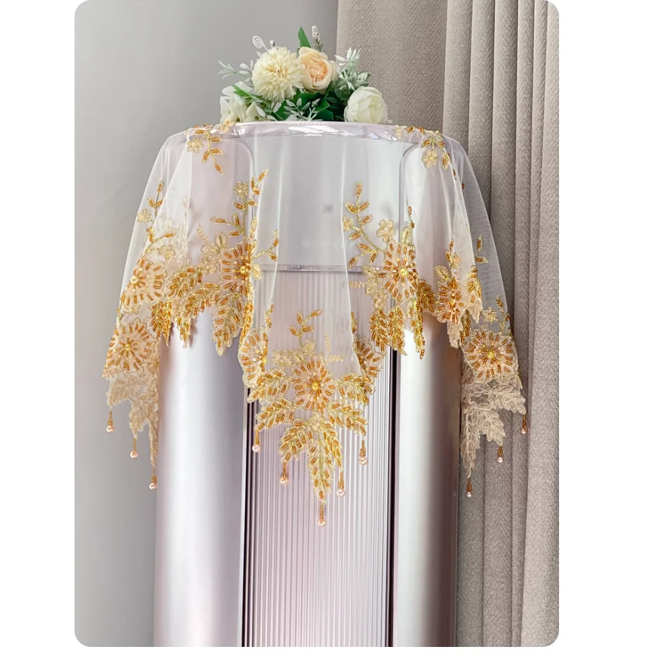 Light luxury nail bead heavy industry white elegant table cloth high-end feeling universal cover towel cream style retro mat