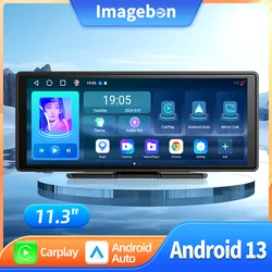 Imagebon E50 11,3 дюйма, Android 13, видеорегистратор, беспроводной CarPlay и Android, автомобильный видеорегистратор, Wi-Fi, GPS-навигация, видеорегистратор на приборной панели