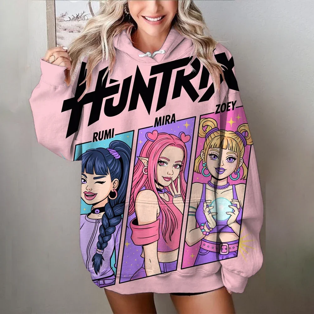 Sweat-shirt décontracté pour femmes, imprimé Kawaii KPop Demon Hunters, pull confortable surdimensionné, vêtements féminins doux d'automne