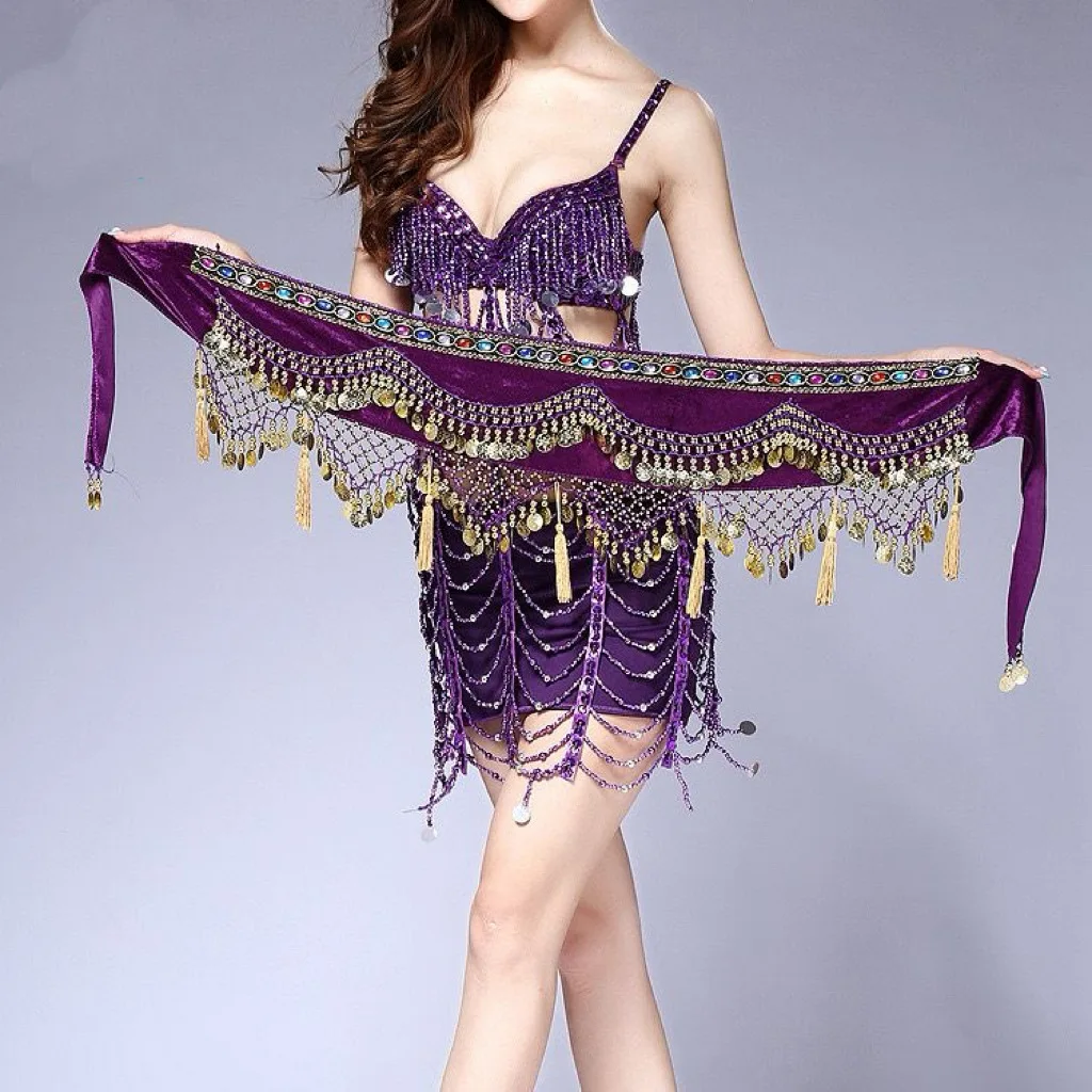 Costume di danza del ventre Catena in vita Moneta Nappa Catena in vita Sciarpa sui fianchi Pratica in costume da ballo Sciarpa in vita a forma d'onda Danza indiana