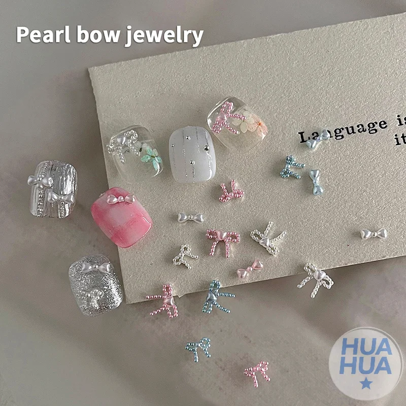 HUA HUA 1pcs Pearl Bow Nail Art Charms For DIY Nail Decoration 3D Hollow Crafting Jewelry Nails Accessories Manicure Parts