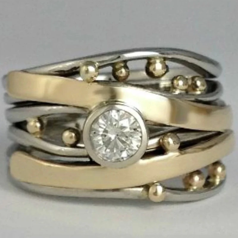 Huitan جديد عصري المرأة اثنين لهجة خواتم معدنية التصميم الإبداعي ارتداء اليومي بيان الحفلات اكسسوارات مكعب زركونيا شيك مجوهرات