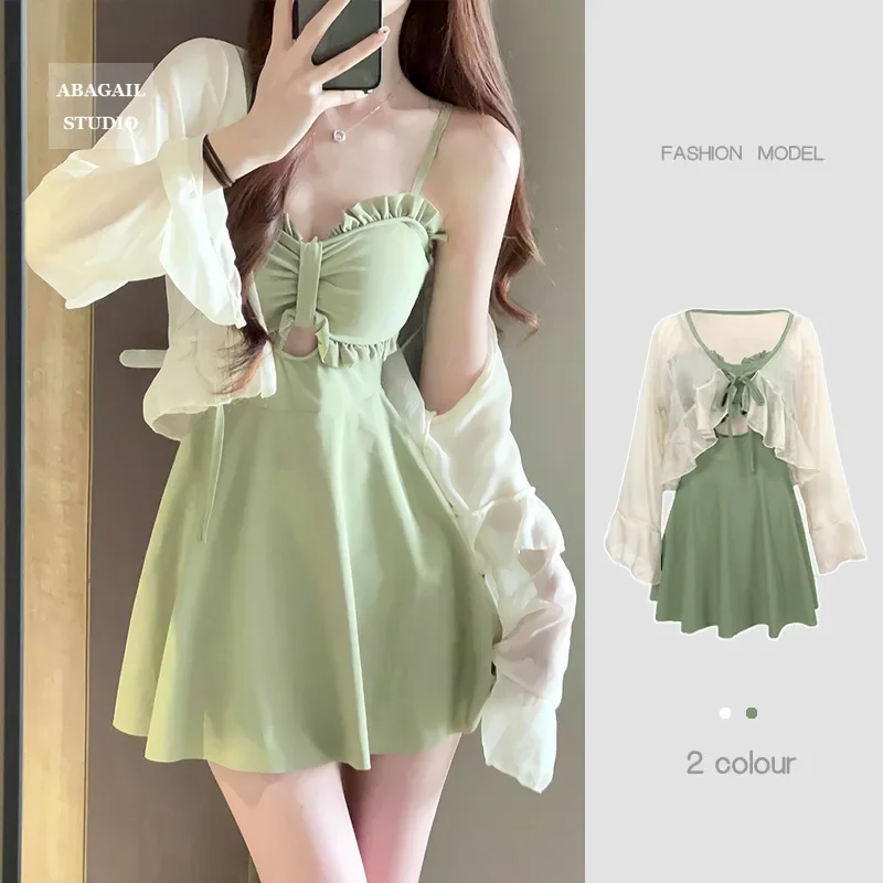 Bañador de una pieza para mujer, traje de baño Sexy adelgazante de estilo conservador con hoja de plátano verde, sensación de alta gama, novedad de 2024