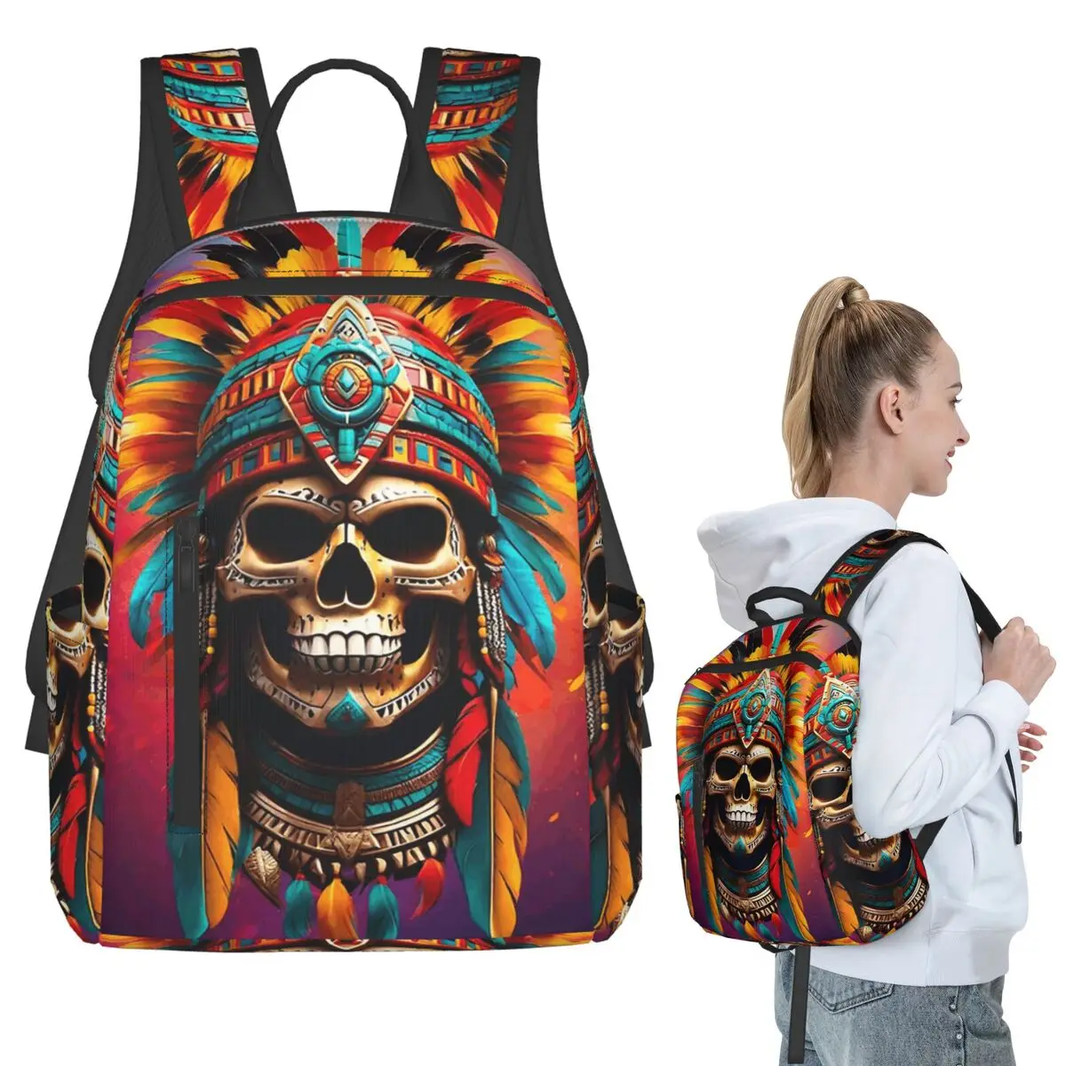 

Рюкзак Aztec Skull7, студенческая сумка для книг для мальчиков и девочек, детская школьная сумка, сумки на плечо для ноутбука для мужчин и женщин