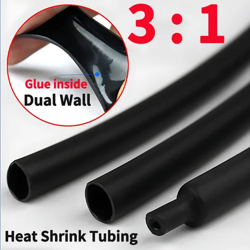 Tubo termorretráctil de 10/50/100/200M 3:1 con pegamento, tubo termorretráctil termorretráctil de doble pared, 2,4 MM-25,4 MM