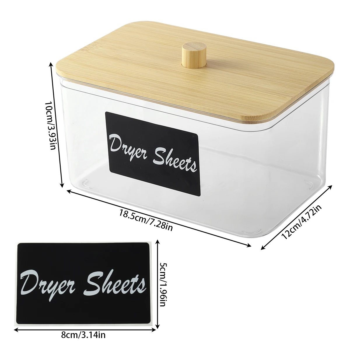 Acrylic Dryer Sheet Holder with Lid, Clear Laundry Sheets Container with Labels, Laundry Pods Storage for Laundry Room Organizat