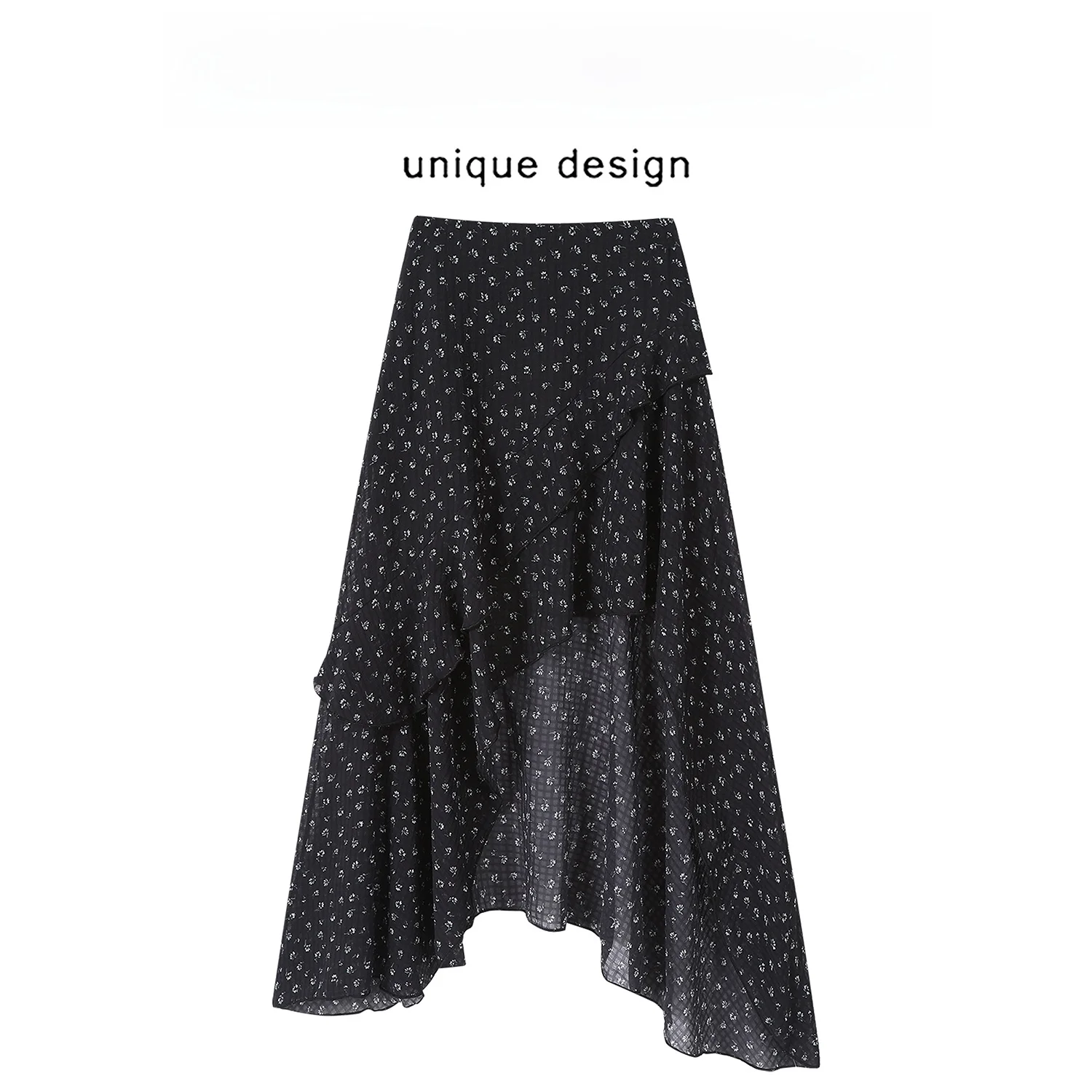 

Асимметричная юбка-миди с высокой талией и цветочным принтом, утягивающая складки, корейская юбка трапециевидной формы для поездок на работу, летняя коллекция