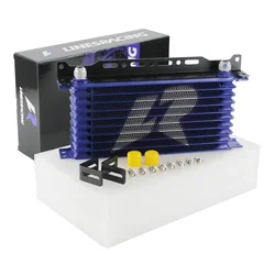 10 file Universal LINESRACING AN10 radiatore olio in alluminio con Kit staffa di montaggio da 262mm tipo Trust nero/blu