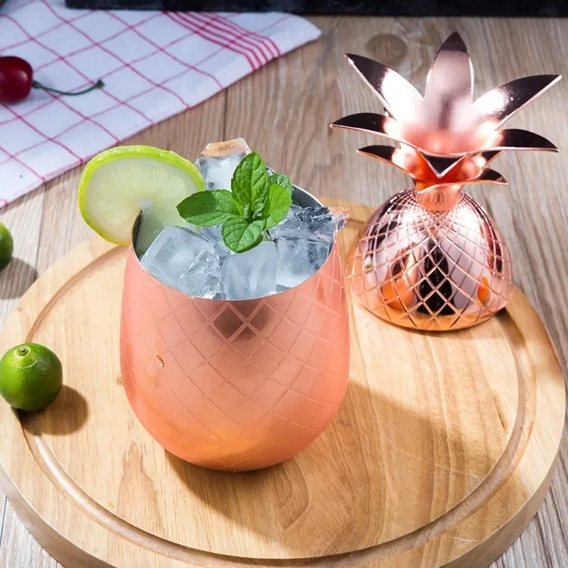 500ml Pineapple Cocktail Cup Moscow Mule Cup Stainless Steel Drinking Cup Tumbler With Straw Party Bar Tools