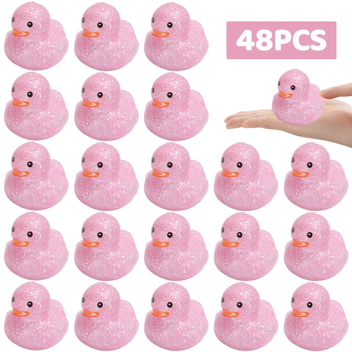 48Pcs Pink Glitter Rubber Duckies Assorted Squeaky Ducks Car Ornaments Duck for Car Dashboard Decoration Computer Monitor Decor