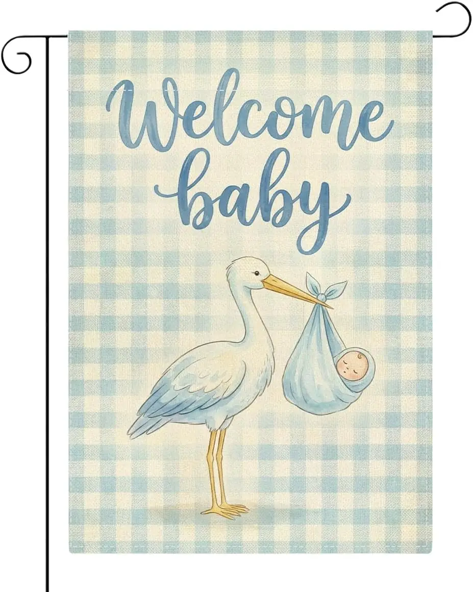 Welcome Home Baby Boy Garden Flag Blue Buffalo Plaid Its A Boy Announcement Yard Decor Sign Small Double Sided Burlap Gender AAS