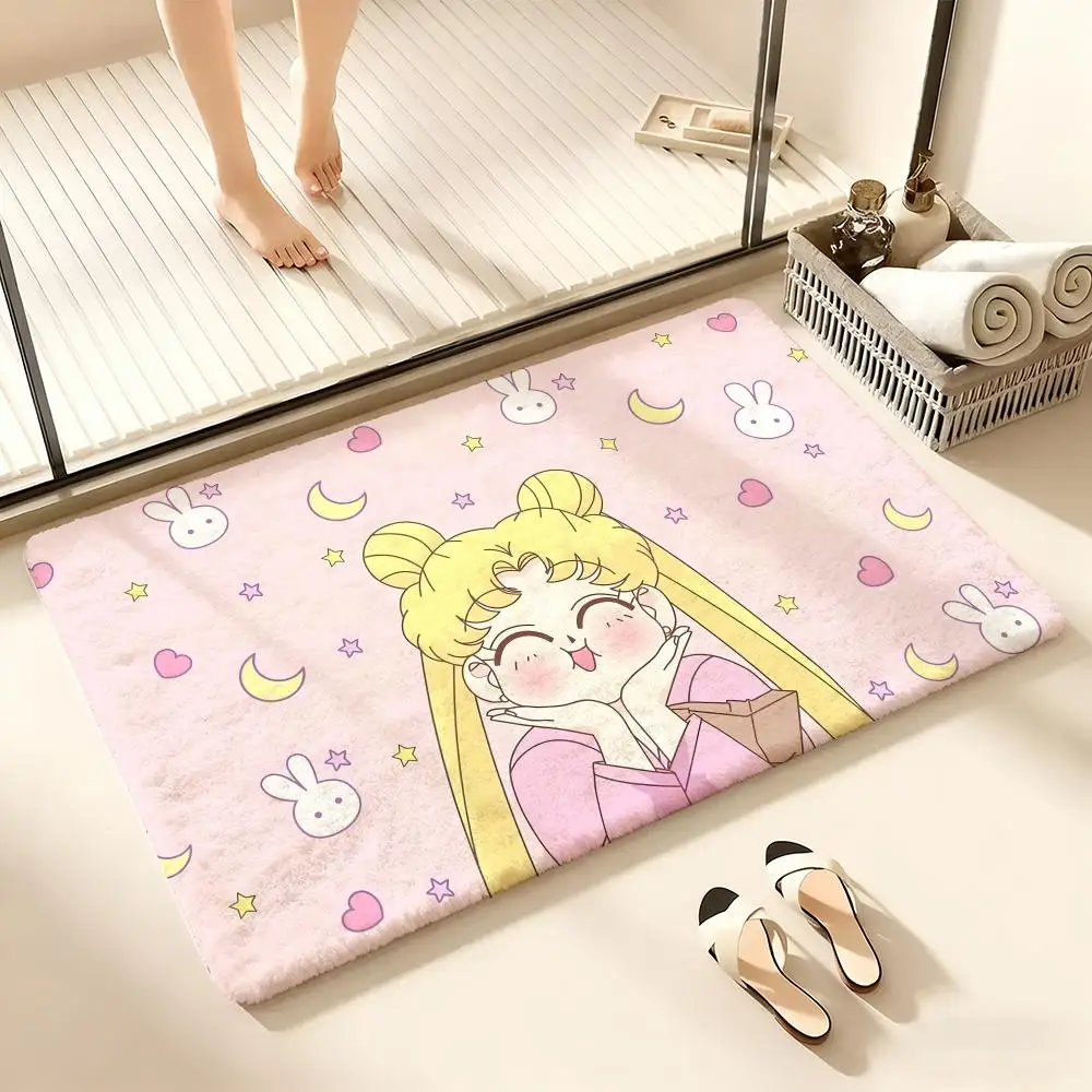 

Hot Anime S-Sailor M-Moon Floor Mat Cozy Flannel Soft Thick Non-Slip Mat For Living Room Bedroom Kitchen Decor Rugs