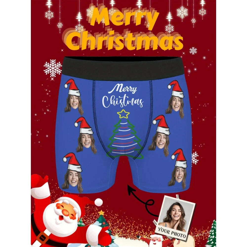 Personalized Custom Photo Men Boxer Briefs Merry Christmas Printed Underwear Unique Funny Xmas Surprise Gift For Party Present