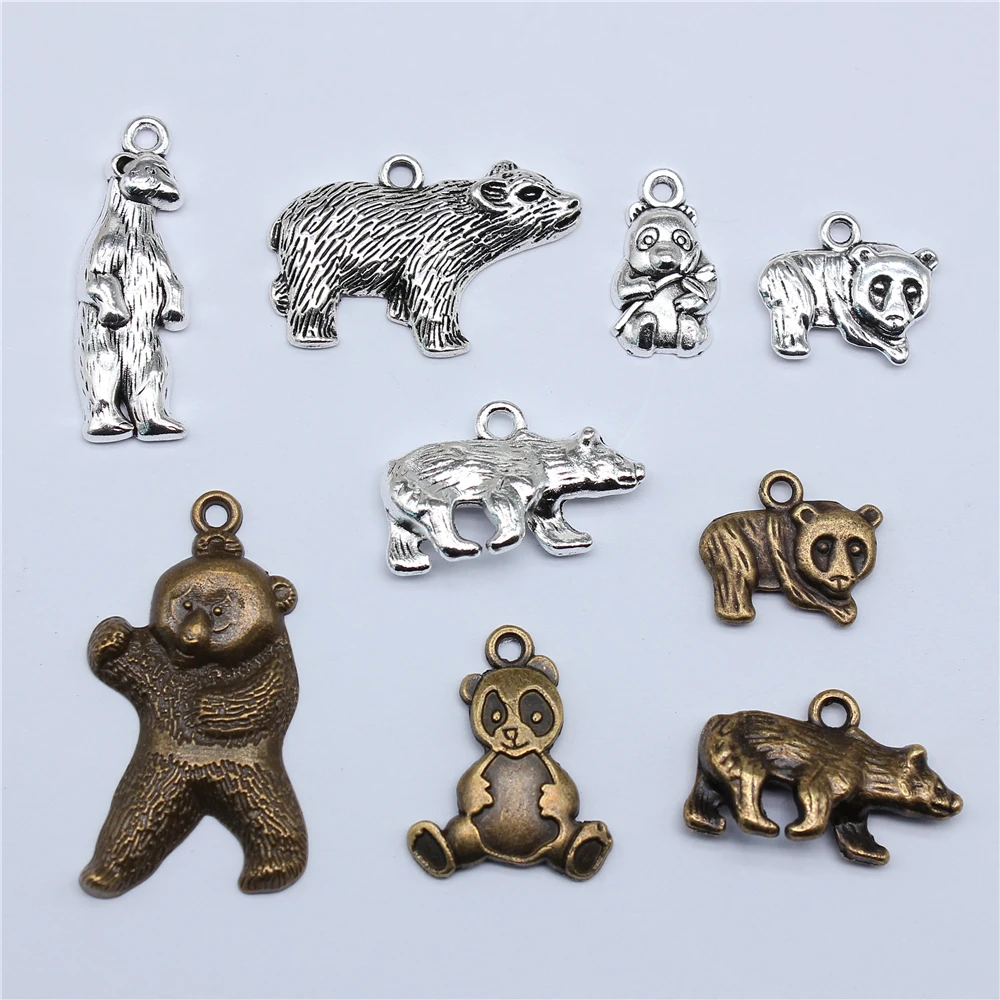 10cs Cute Animal Panda Bear Charms Pendants Antique Jewelry Making DIY Handmade Craft Pendant