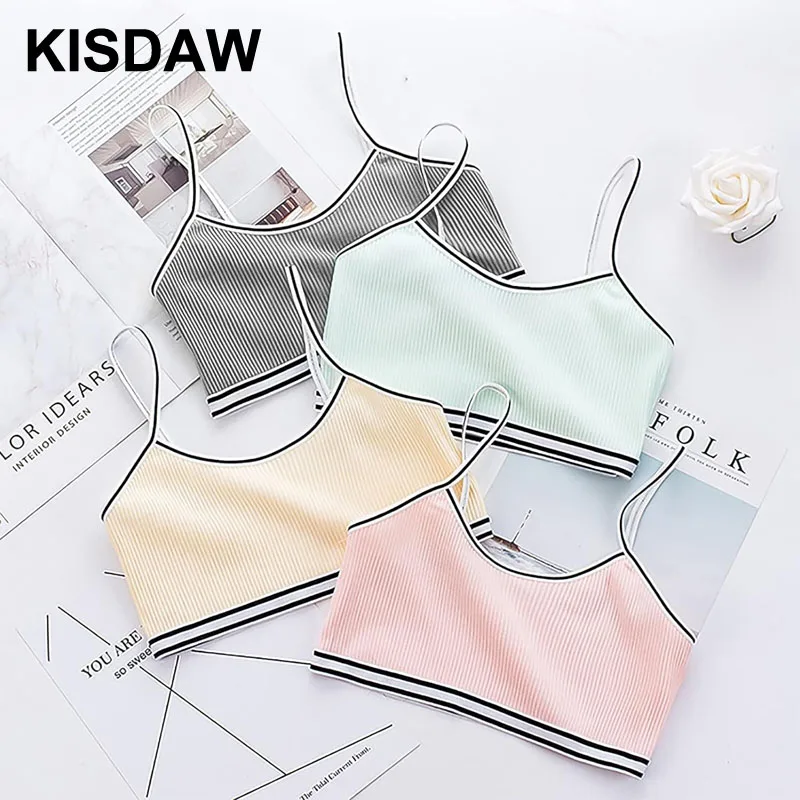 

4 Pcs/Lot Training Bras for Girls Seamless Cami Sports Striped Vest Girls Training Bras Breathable Teenage Girl Tops