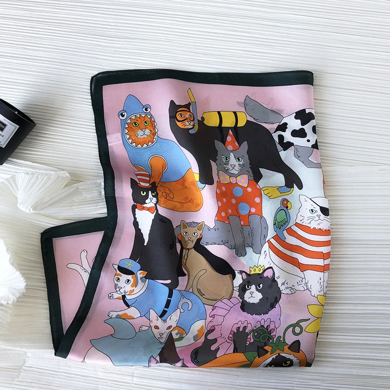 1 個 70 センチメートル女性の模擬シルク子供の楽しい漫画クリエイティブスプライシング動物装飾多機能マッチングスカーフ