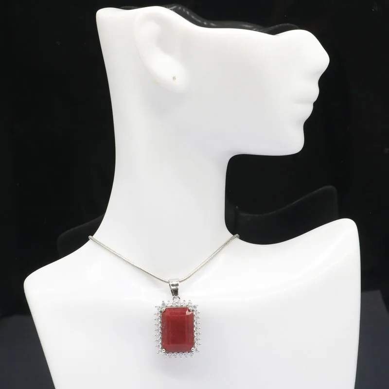 Buy 5 Get 1 Free 33x14mm Classic Rectangle Shape Red Ruby Green Emerald White CZ Woman's Engagement Silver Pendant