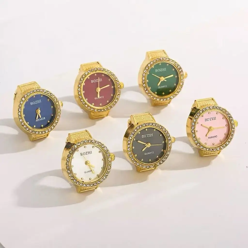 

2026 New Fashion Real Watch Rings for Women Men Diamond Inlaid Round Colored Dial Punk Jewelry Quartz Movement Mini Clock Gifts