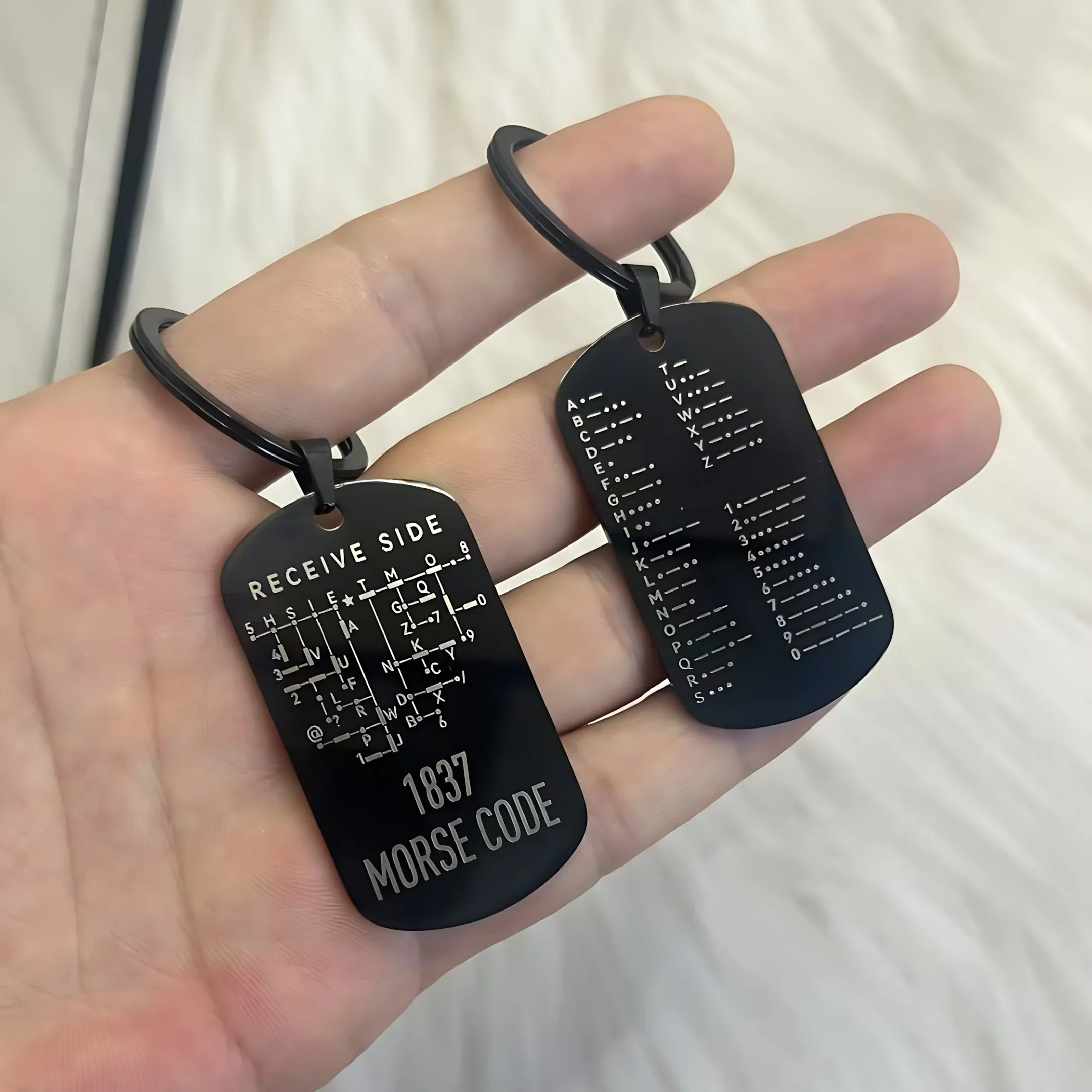 2Pcs Stainless Steel Double Sided Morse Code Keychain Alphanumeric Pendant Gift For Radio Amateur Universal Car Key Accessory