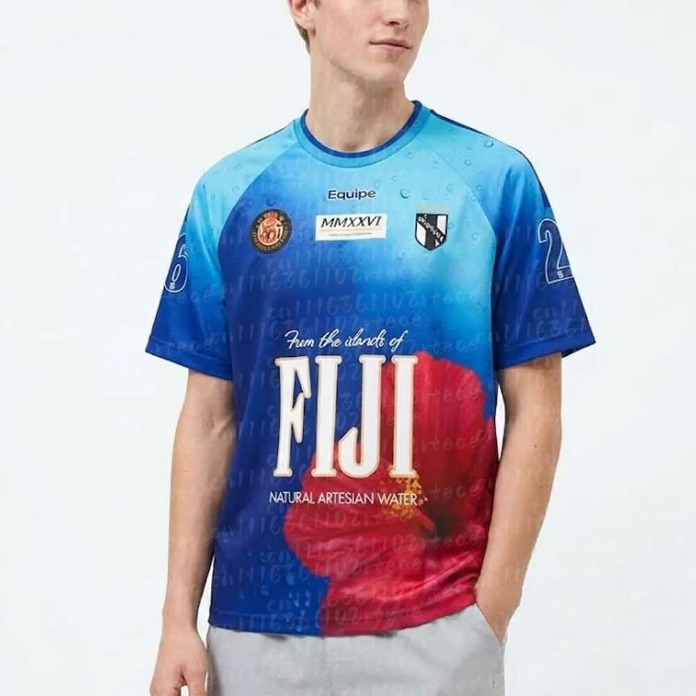 SS26 Farbverlauf Fußballtrikot-Set Fidschi Mineralwasser-Tropfen Blumenmuster Locker Sitzendes T-Shirt Kurzarm Atmungsaktiv Familien-Partnerlook – Detail 4