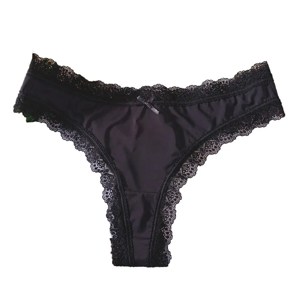 

Comfortable Seamless Ice Silk Panties Cotton Crotch Thong Lace Bow Briefs Female Lingerie Low Waist Women's Summer Panties Lady