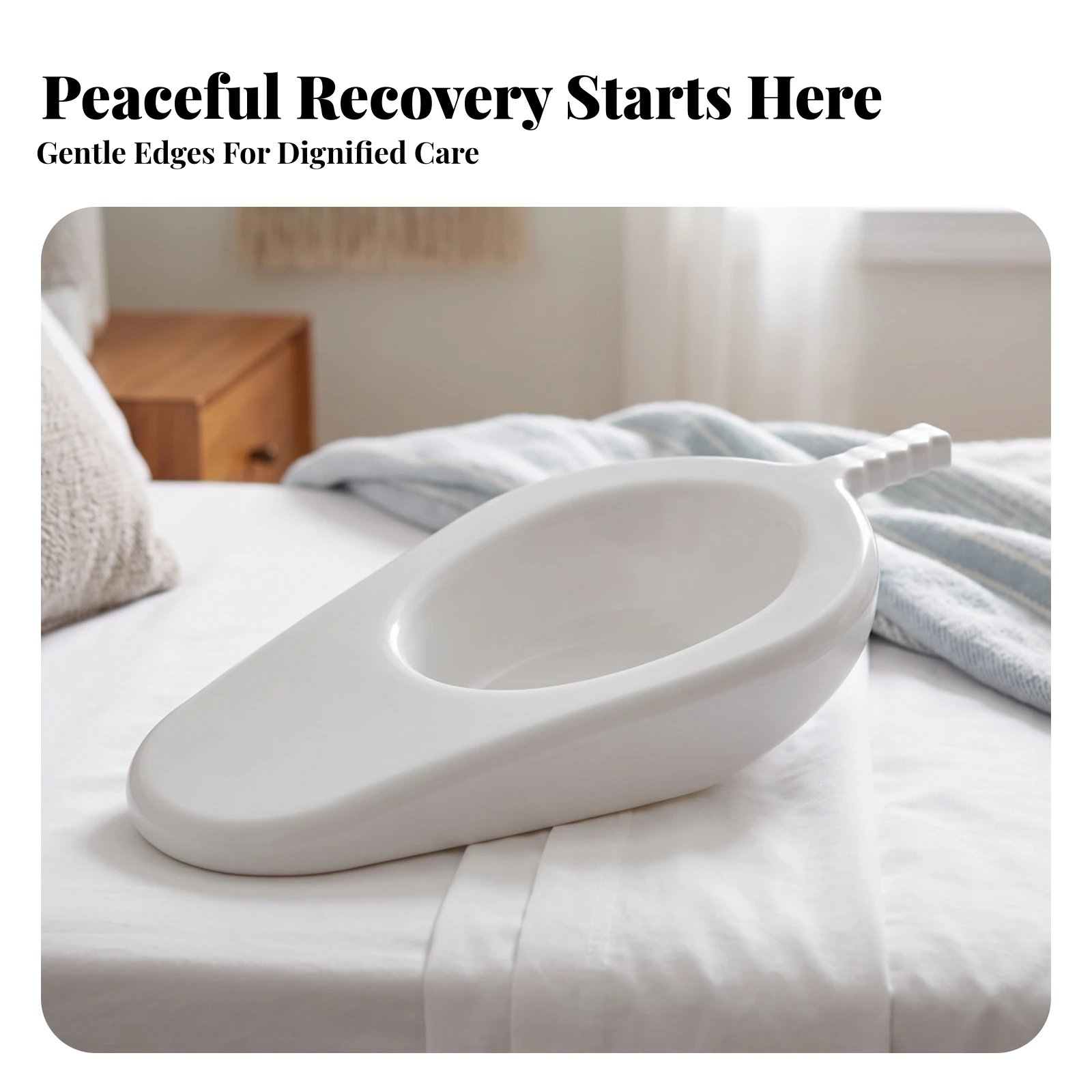 Bedpan with Handle Thickened Bedpan with Spout Low-Silhouette for Patients, Home Care, Bedside