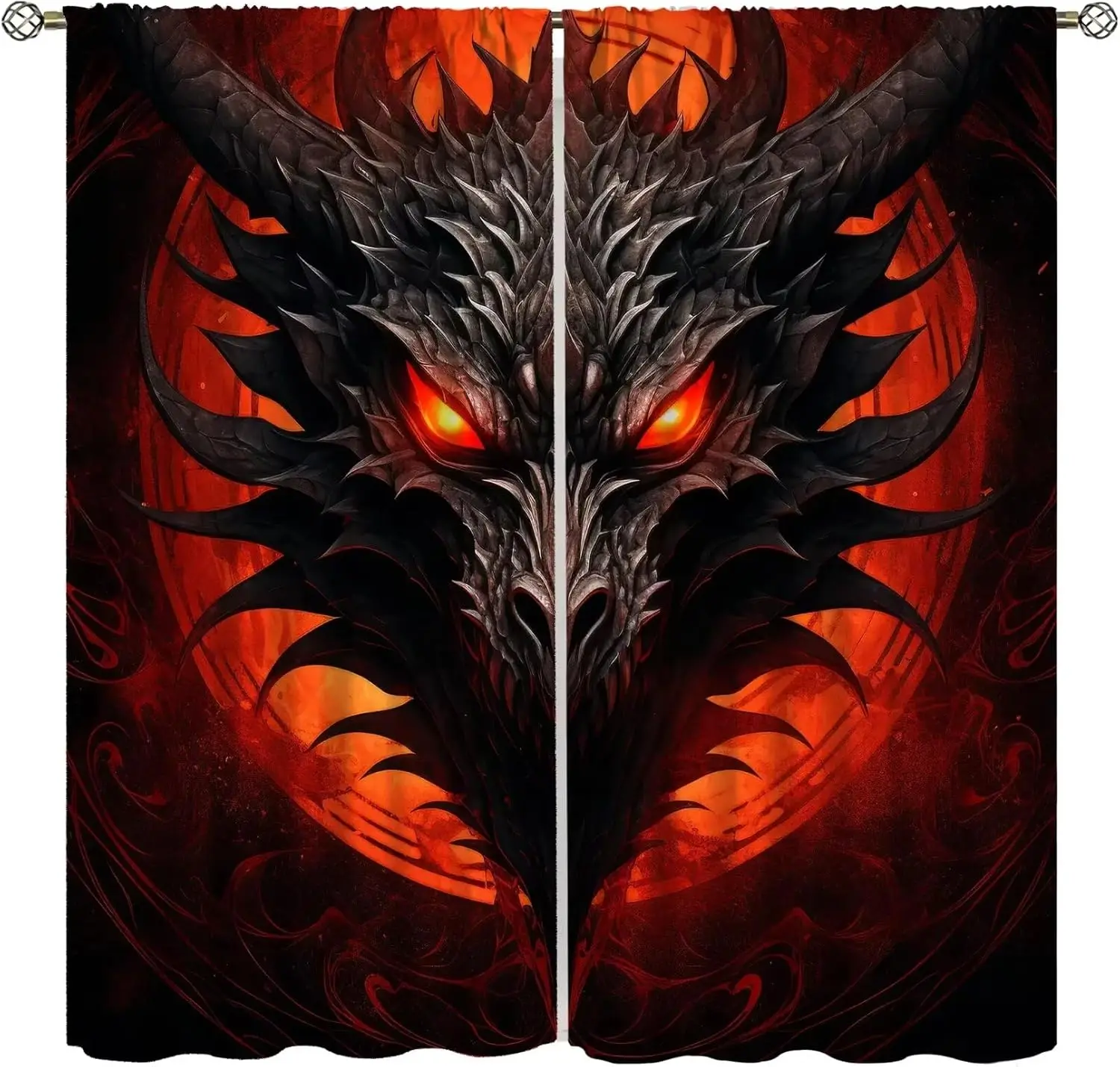 Mystic Red Dragon Curtains, Blood Moon Eye Pattern, Thermal Insulated Drapes for Kids Bedroom Living Room