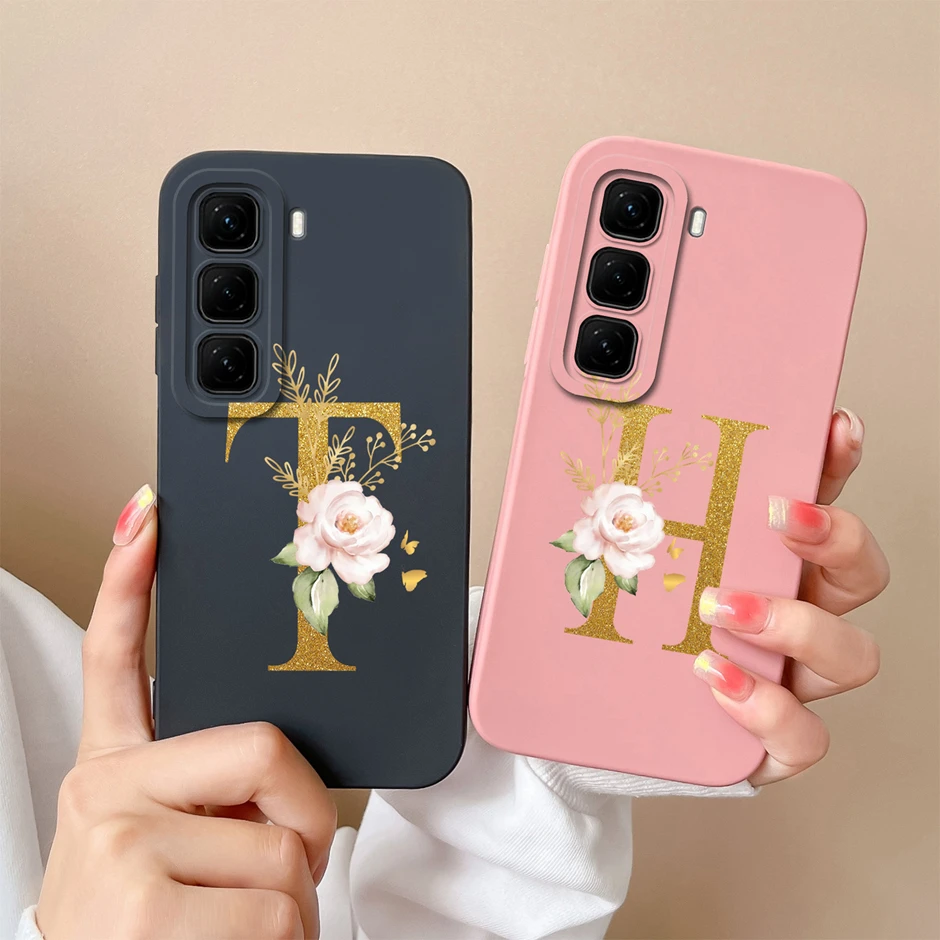 Phone Case For Infinix Hot 50 4G 5G Art Flower 26 Letters Silicone Soft TPU Shockproof Cover For InfinixHot50 4G 5G Fanda Bumper