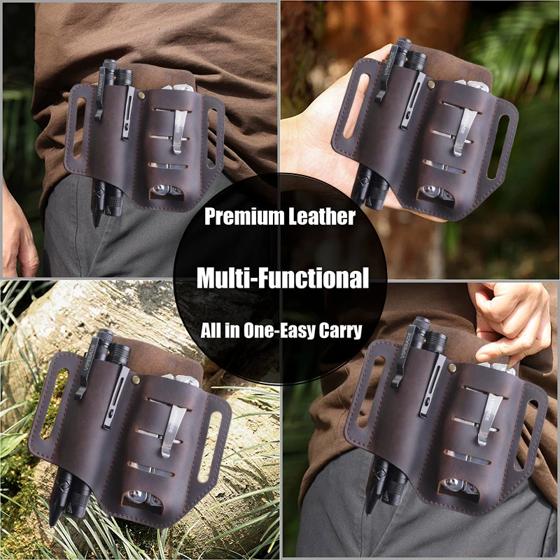 Cinturón táctico de herramientas múltiples, bolsa de cuero PU, bolsa de almacenamiento de herramientas portátil, funda de cintura para acampar al aire libre y caza