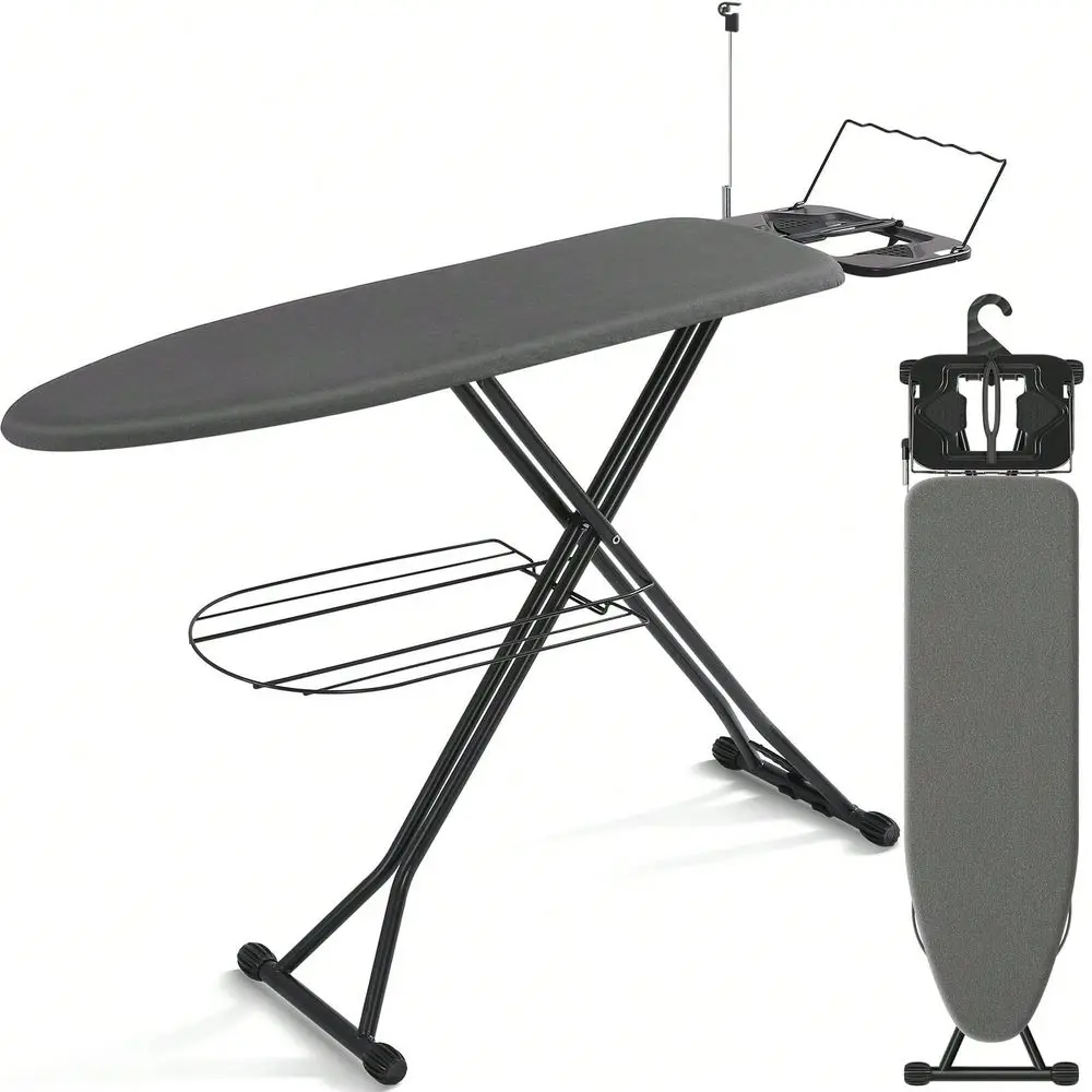Ironing Board, Compact Iron Board With Iron Rest And Hanger And Silicone Irons Harness, 7 Adjustable Heights & Extra Thick Cover, Folding Heavy Duty Ironing Board