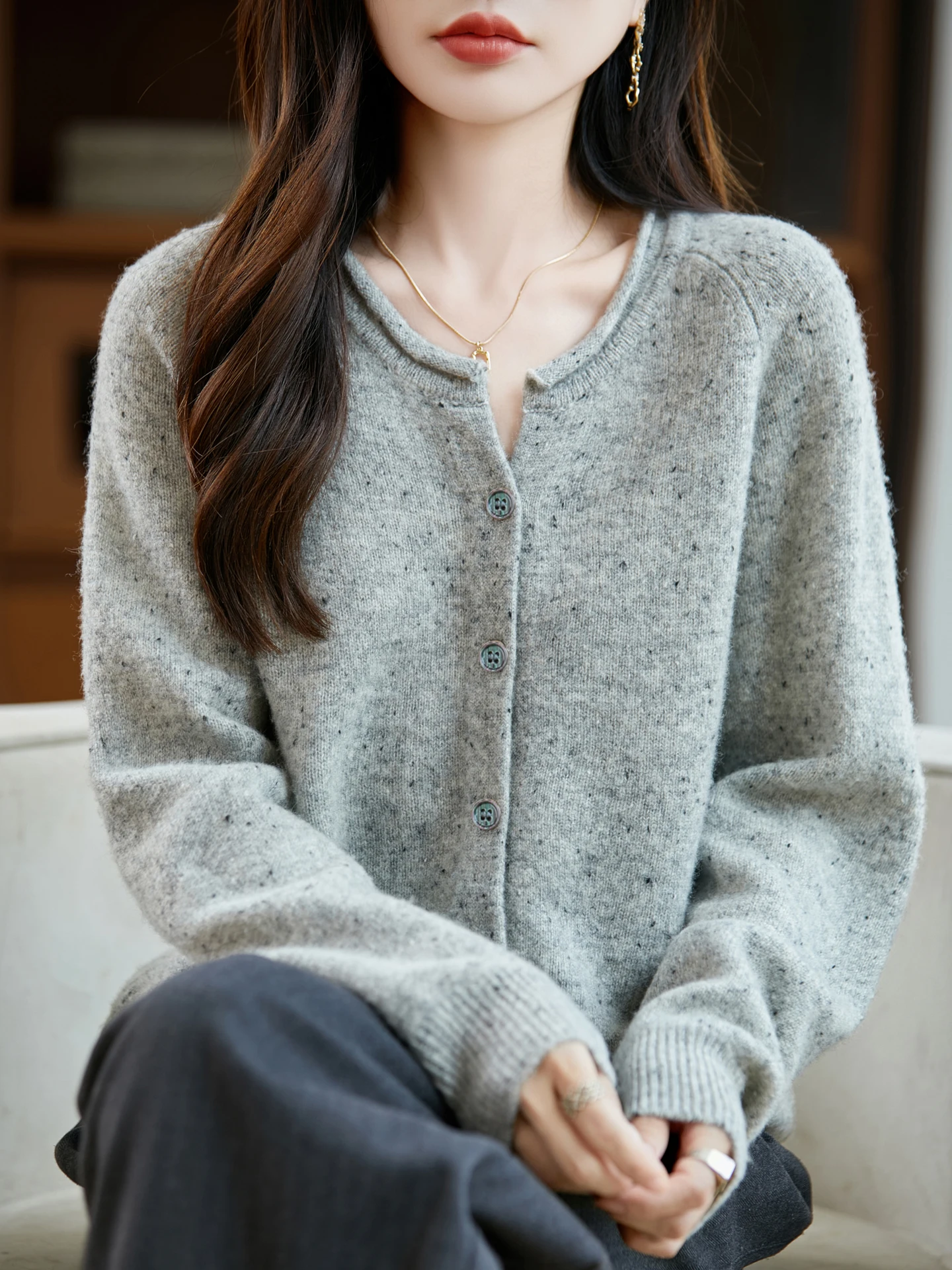 

Женский шерстяной кардиган TLOML с закатанными краями, толстый свитер с длинными рукавами из 100% мериносовой шерсти, осенне-зимний женский трикотажный топ