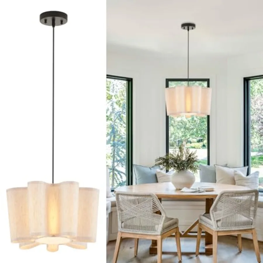 

Modern Fabric Pendant Light Fixtures 15.7'' Farmhouse Pendant Lighting with Linen Shade Rustic Hanging Ceiling Chandelier Flush