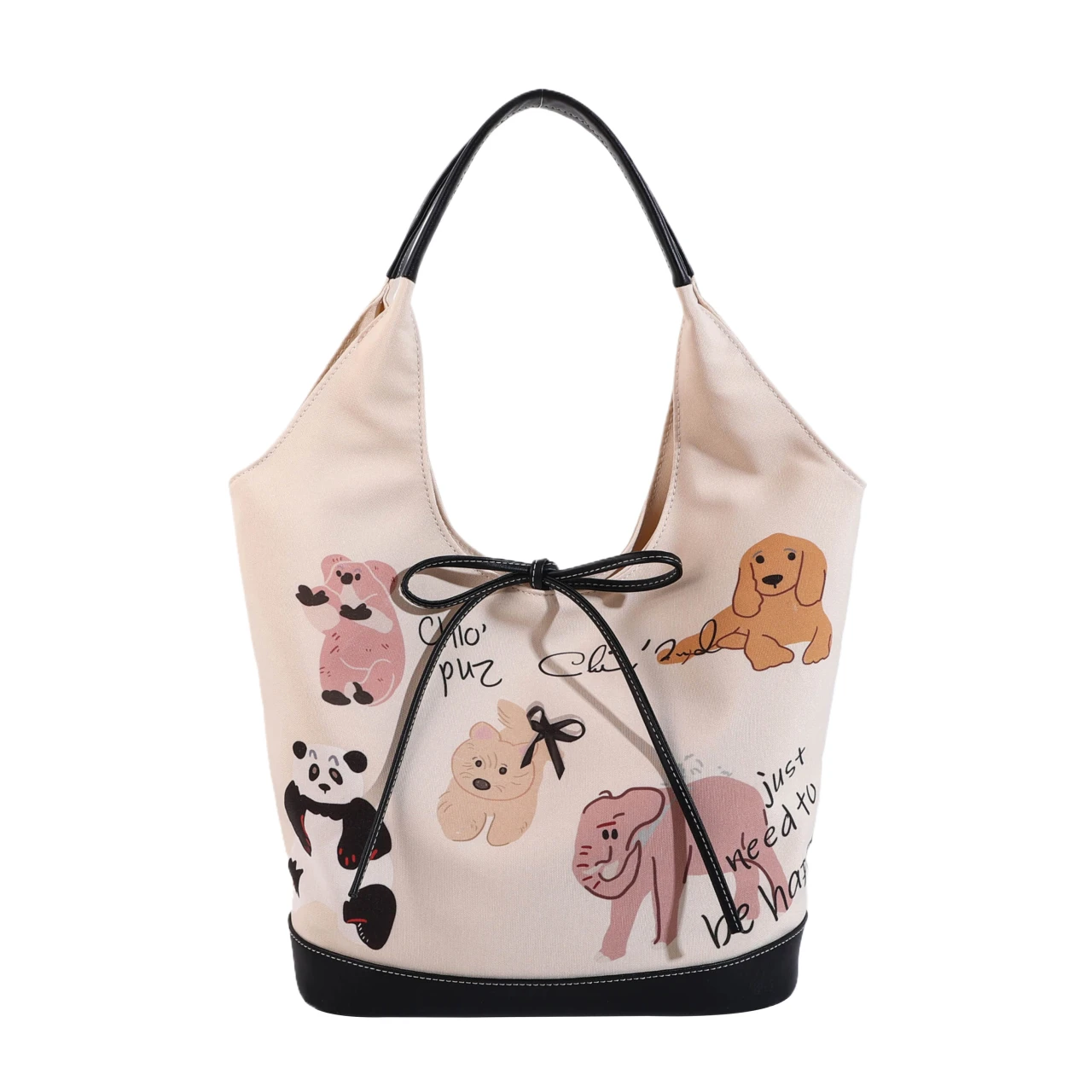 

Large Capacity Canvas Shoulder Bags Cute Cartoon Cotton Shopper Bags Women Bow Casual Totes Animal Printing Female Handbags