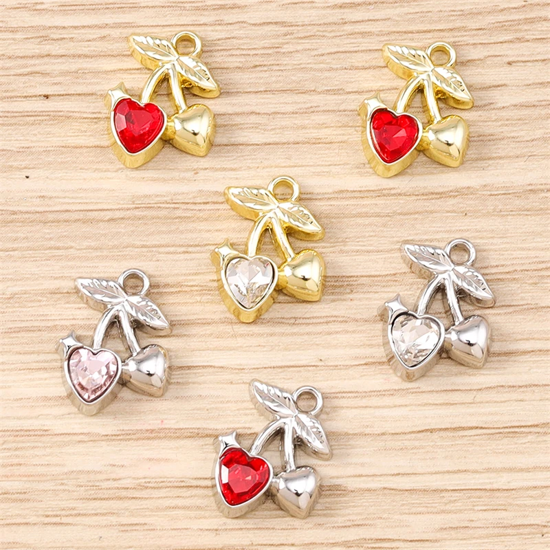 5 Stück 10x12mm Niedliche Kristall-Legierung Frucht-Kirsch-Anhänger für Schmuckherstellung, Ohrringe, Halsketten, Armbänder, DIY-Bastelgeschenk – Detail 8