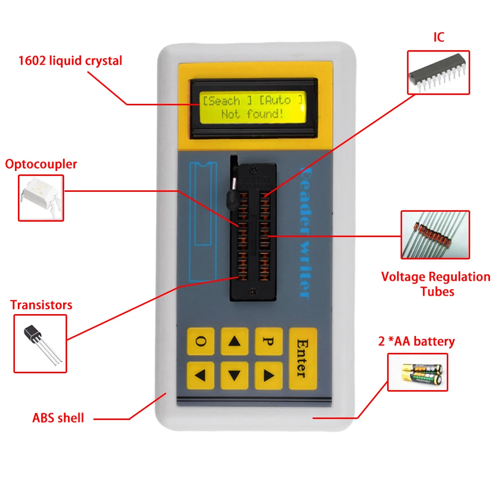 Integrated Circuit IC Tester Meter Maintenance Tester w/LCD Digital Display PNP NPN Transistor Automatic Detector