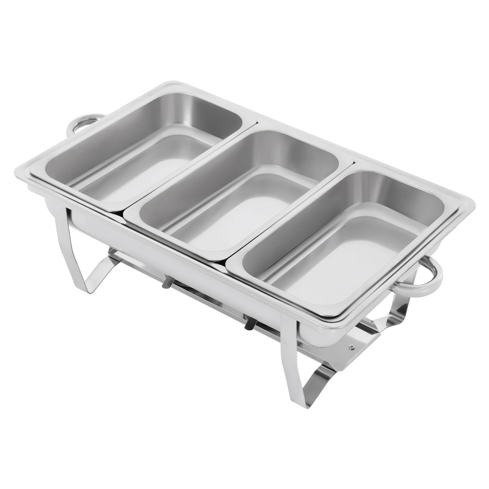 3 panci penghangat makanan Stainless Steel, Set prasmanan wajan makanan katering Chafer dengan tutup, Set pemanasan piring prasmanan