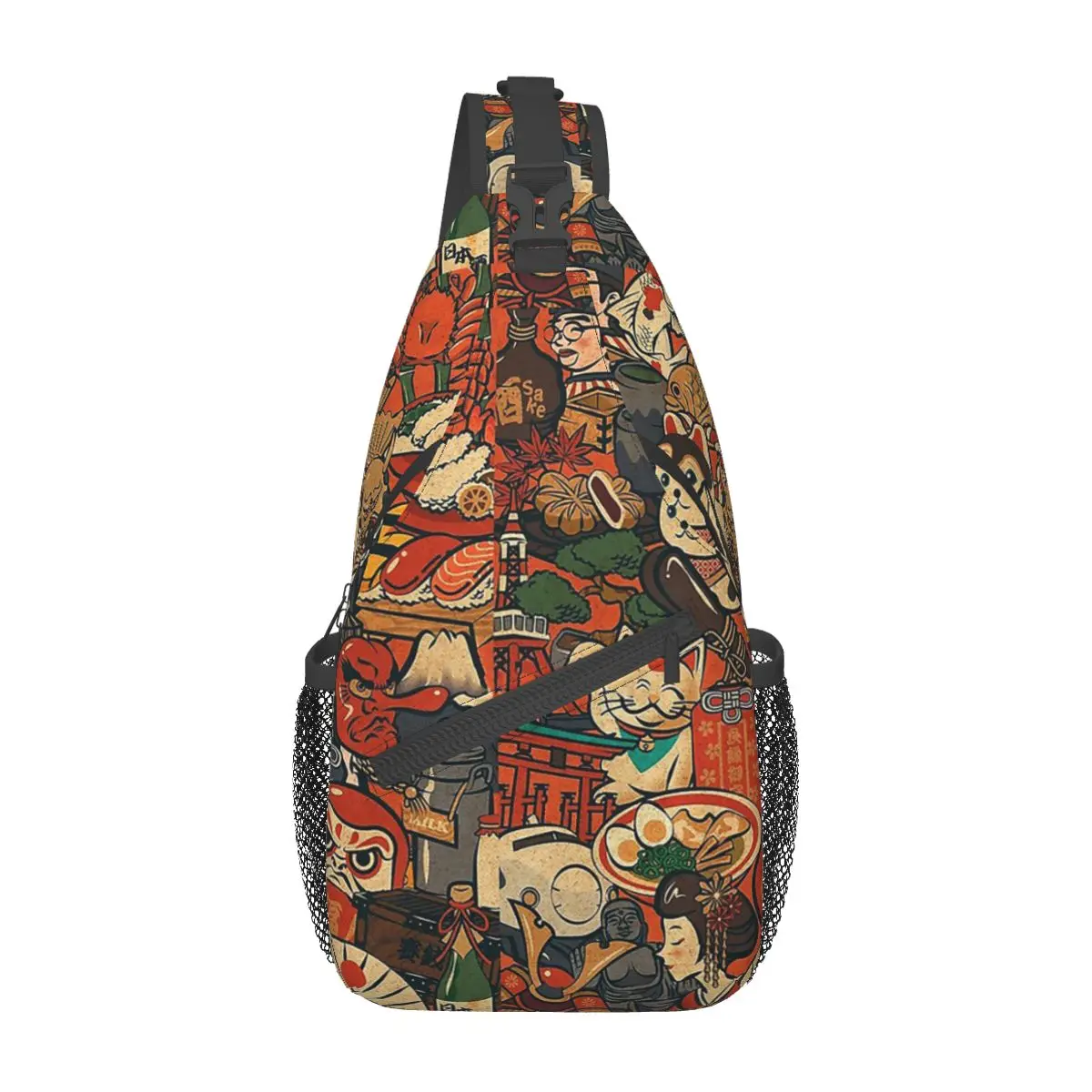 Mochila cruzada japonesa de cangrejo de Sushi Daruma, bolso de pecho pequeño, mochila de hombro, mochila de día para senderismo, paquete de Camping al aire libre