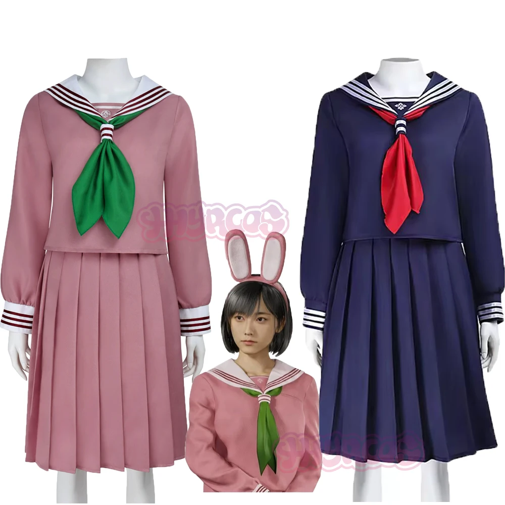 Hinako Shimizu Cosplay Costume Silent Women School JK Uniform Hill Navy Blue Pink Sailor Suit Hallowen Carnival Party Outfit