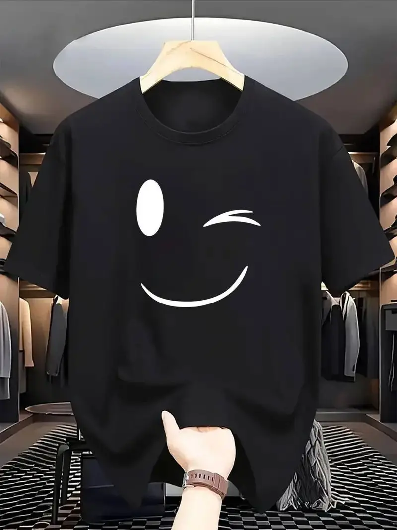 Men's Heavyweight Oversized T-Shirt Soft Breathable Fabric Striking Face Graphic Eyebrows Lips Black White Contrast Streetwear