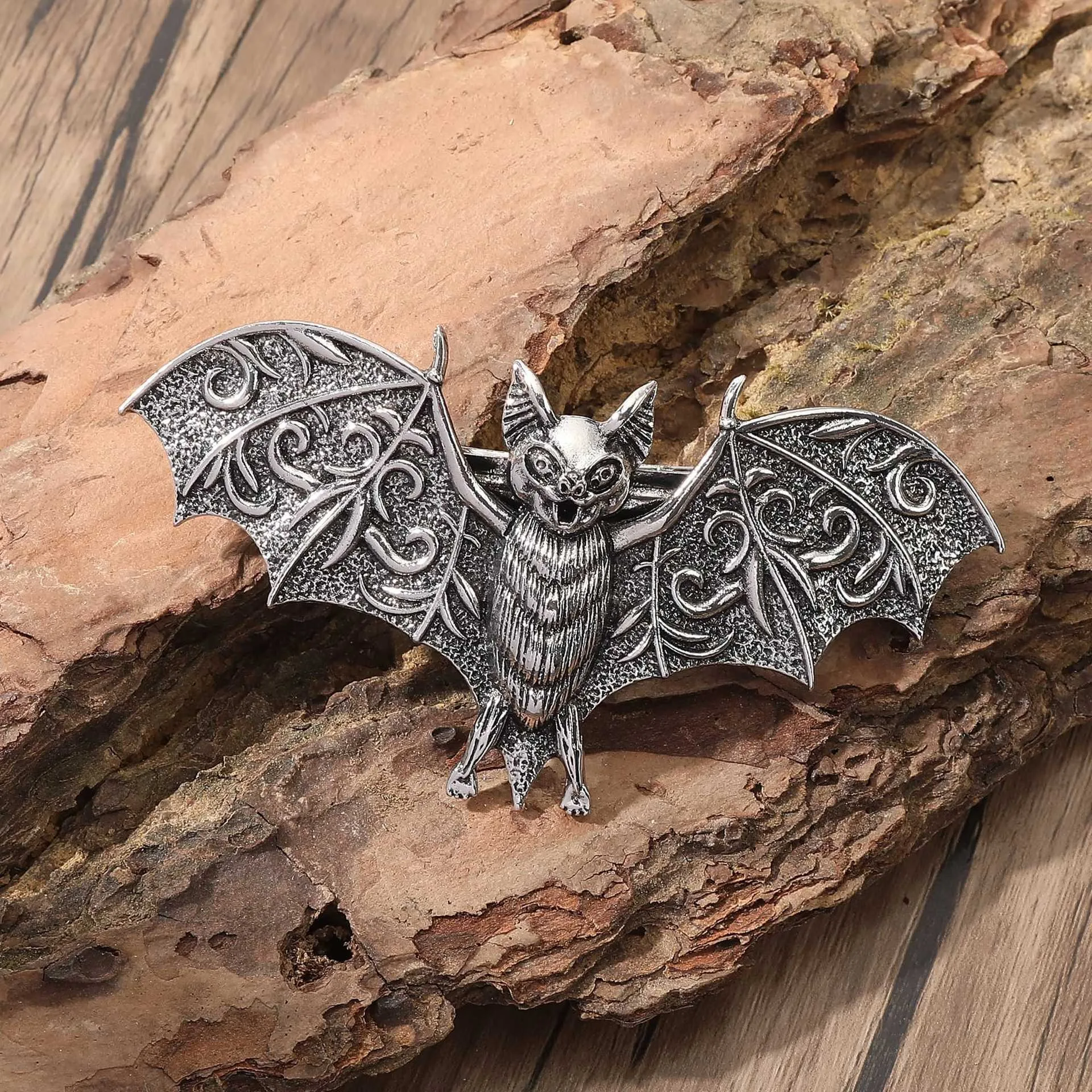 Pinza para el pelo de murciélago de viento oscuro, alas rizadas, patrón de hierba, Retro, Vintage, para hacer un antiguo peinado adecuado, estilo gótico, textura de vestir, Dec