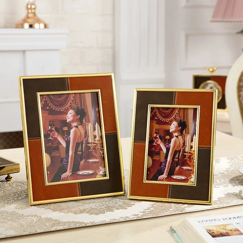 Creativity Metal Leather Photo Frame Phnom Penh Silver Stitched Cortex Storage Organization Home Decoration